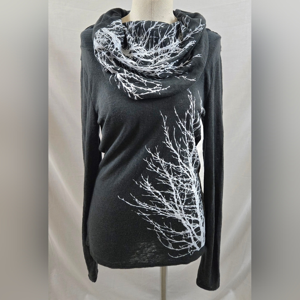 Avalove Women's Charcoal Tree Branch Cowl Neck Top Measures Medium/Large - Picture 5 of 10